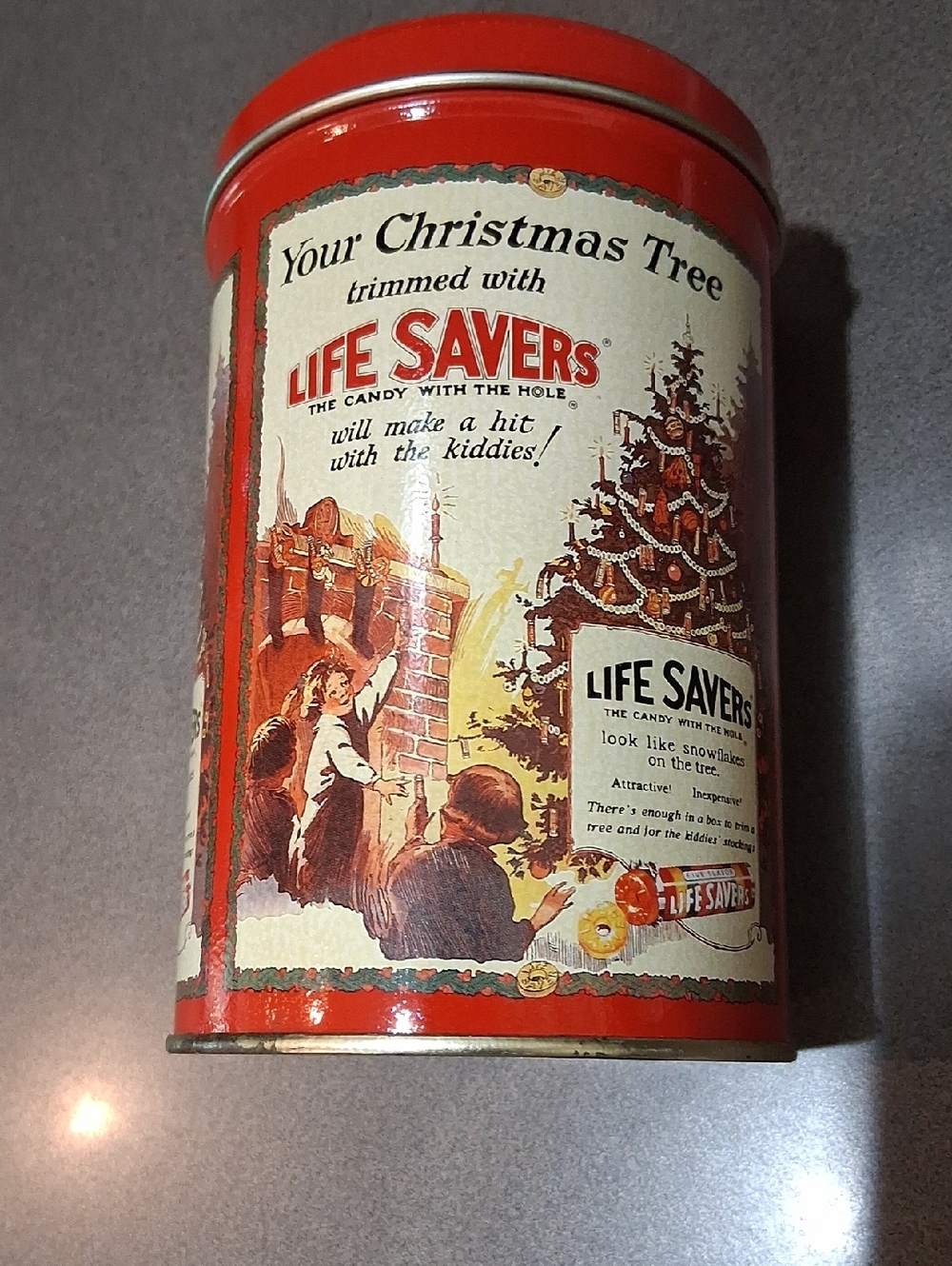 Life Savers Vintage Christmas Candy Tin - Red Cream